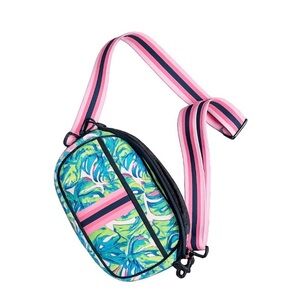 Tropical Print Crossbody Bag with Pink Strap